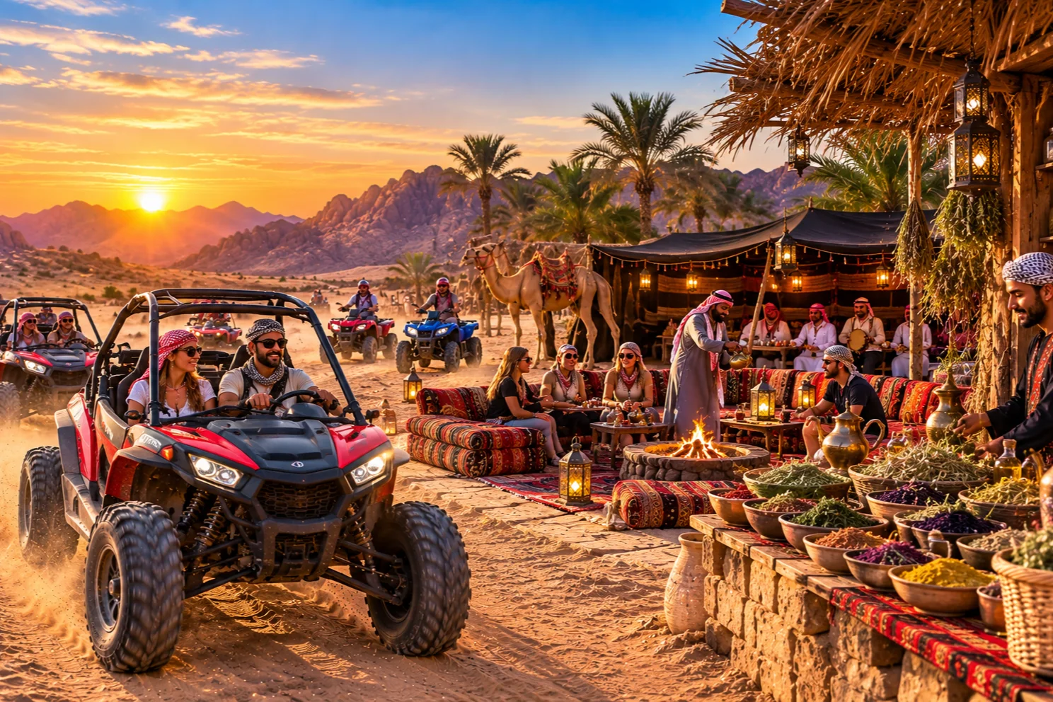 Fahrer in Quads unterwegs durch die Sanddünen bei Hurghada