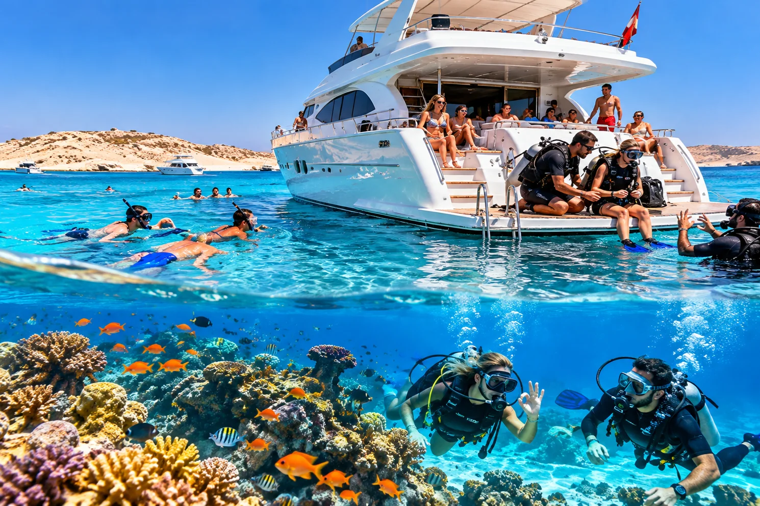 Weiße Yacht auf dem offenen Wasser vor Hurghada